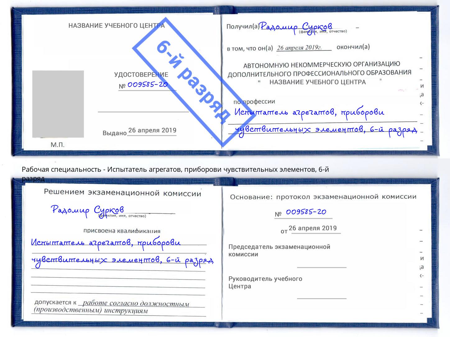 корочка 6-й разряд Испытатель агрегатов, приборови чувствительных элементов Ростов-на-Дону