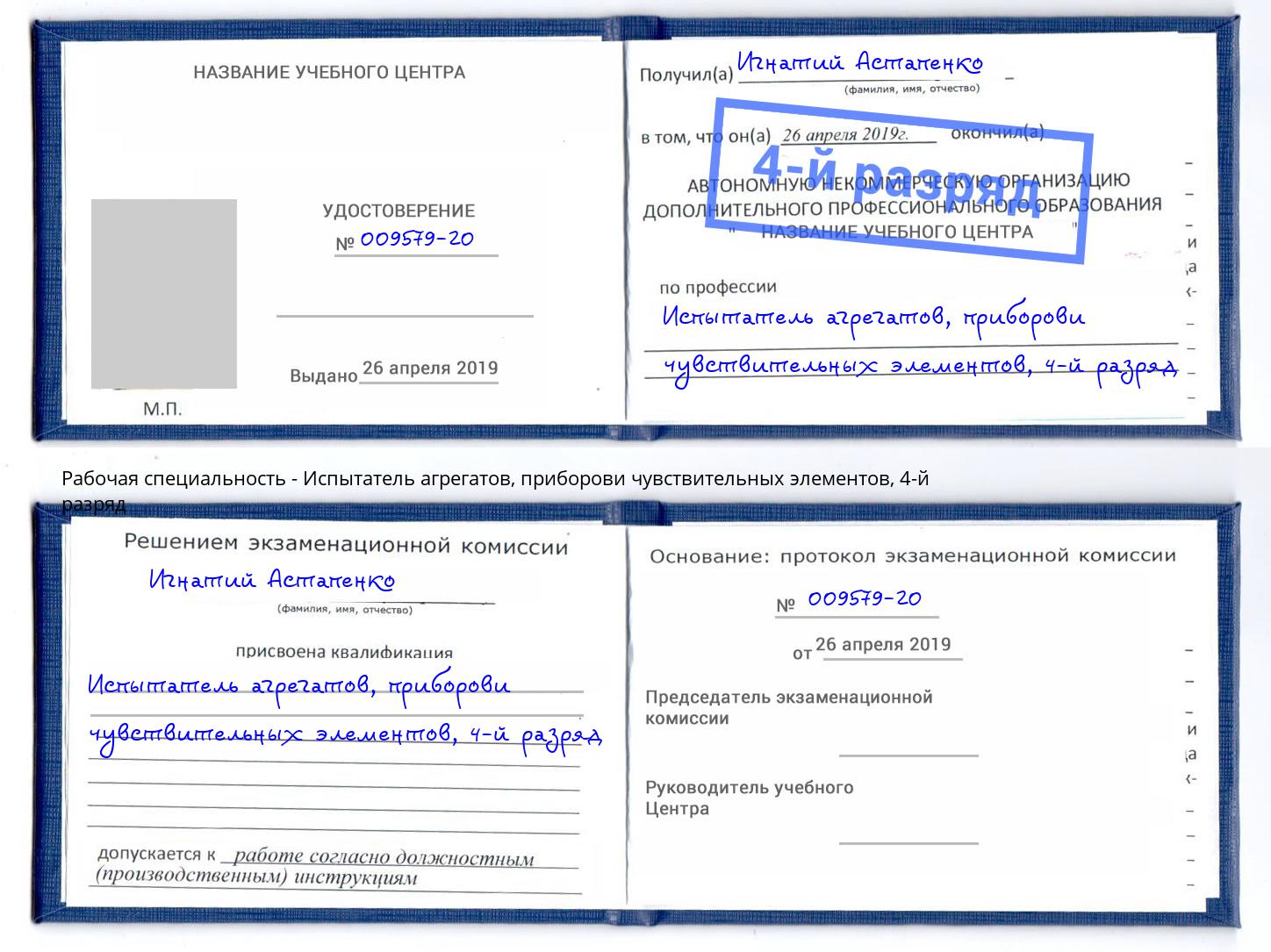 корочка 4-й разряд Испытатель агрегатов, приборови чувствительных элементов Ростов-на-Дону