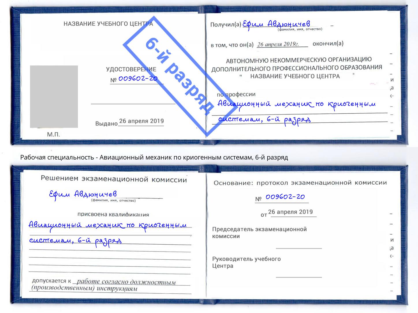 корочка 6-й разряд Авиационный механик по криогенным системам Ростов-на-Дону