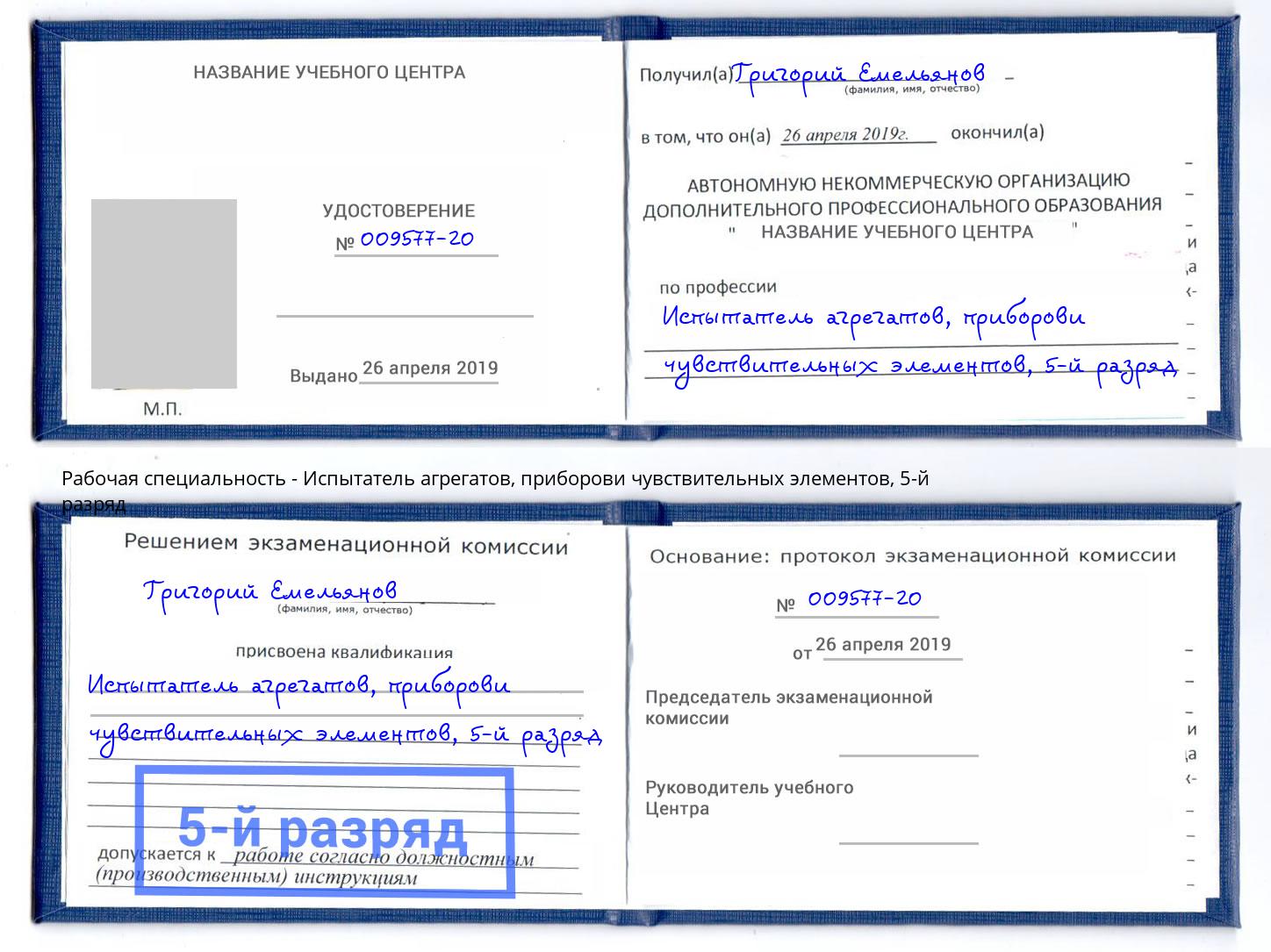 корочка 5-й разряд Испытатель агрегатов, приборови чувствительных элементов Ростов-на-Дону