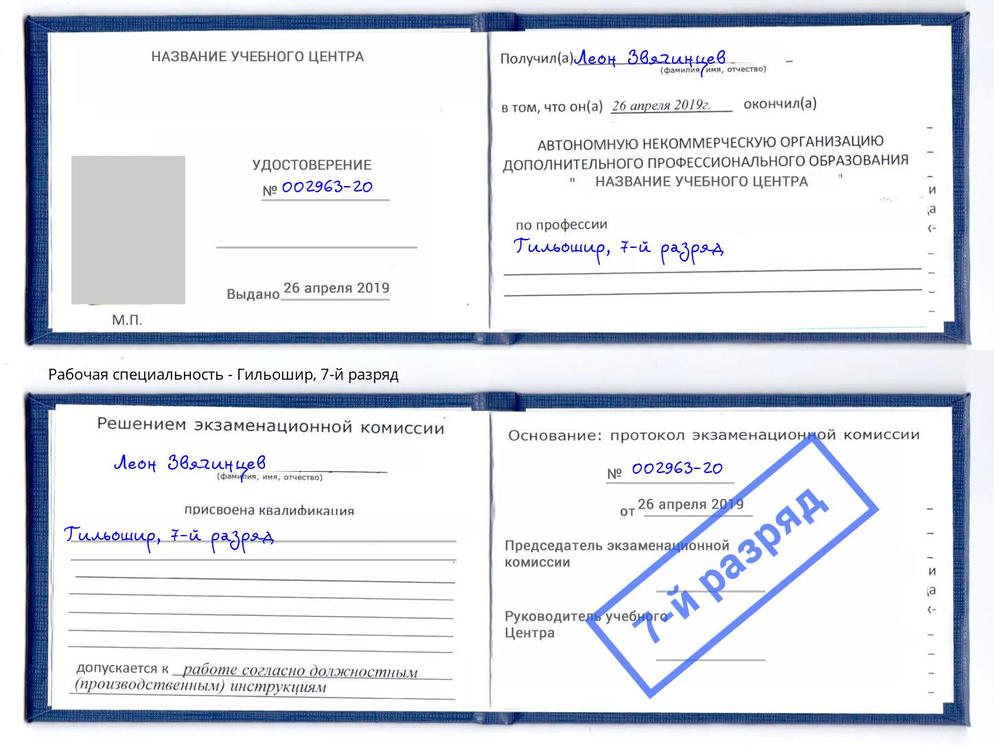 корочка 7-й разряд Гильошир Ростов-на-Дону