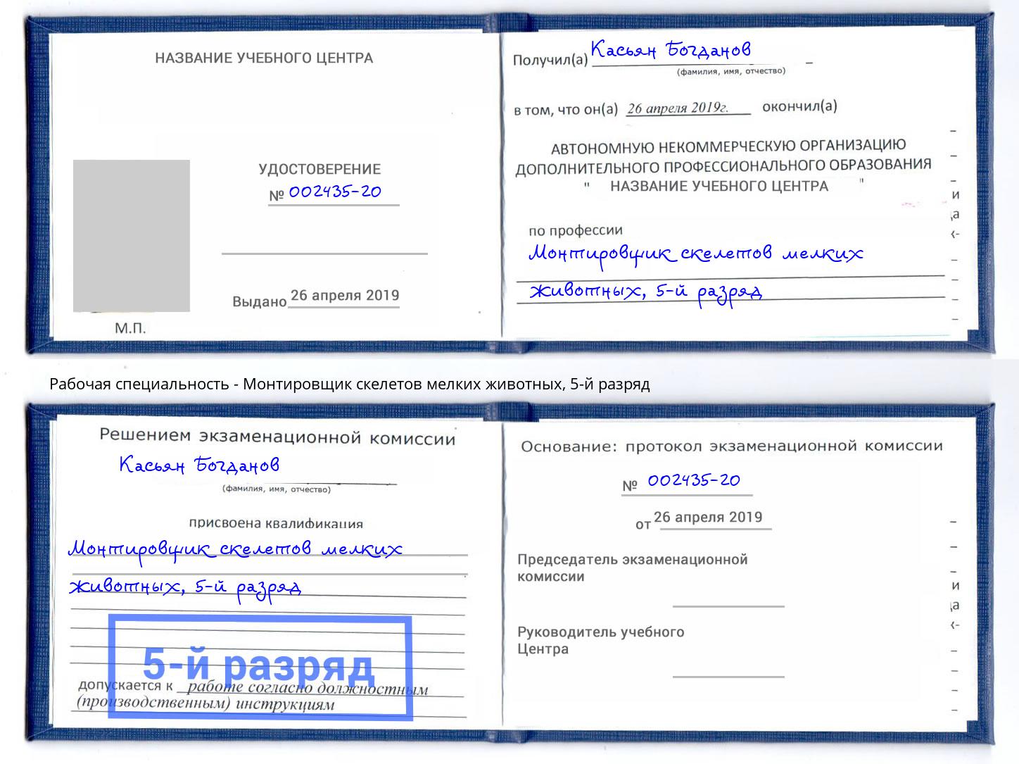 корочка 5-й разряд Монтировщик скелетов мелких животных Ростов-на-Дону