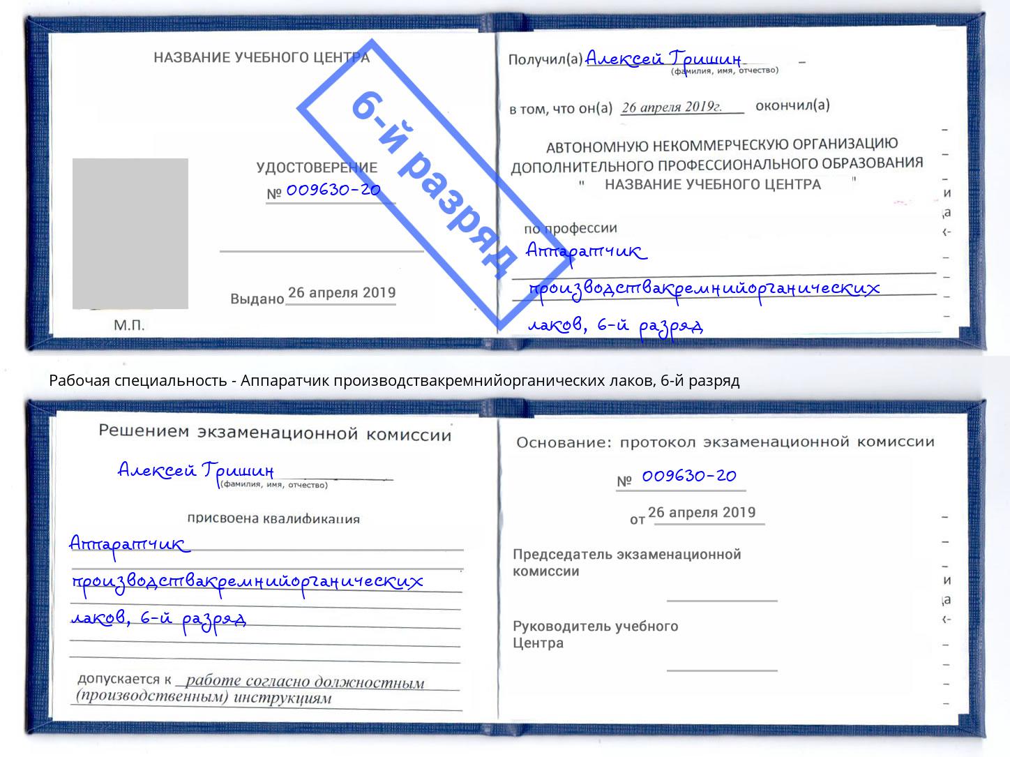 корочка 6-й разряд Аппаратчик производствакремнийорганических лаков Ростов-на-Дону