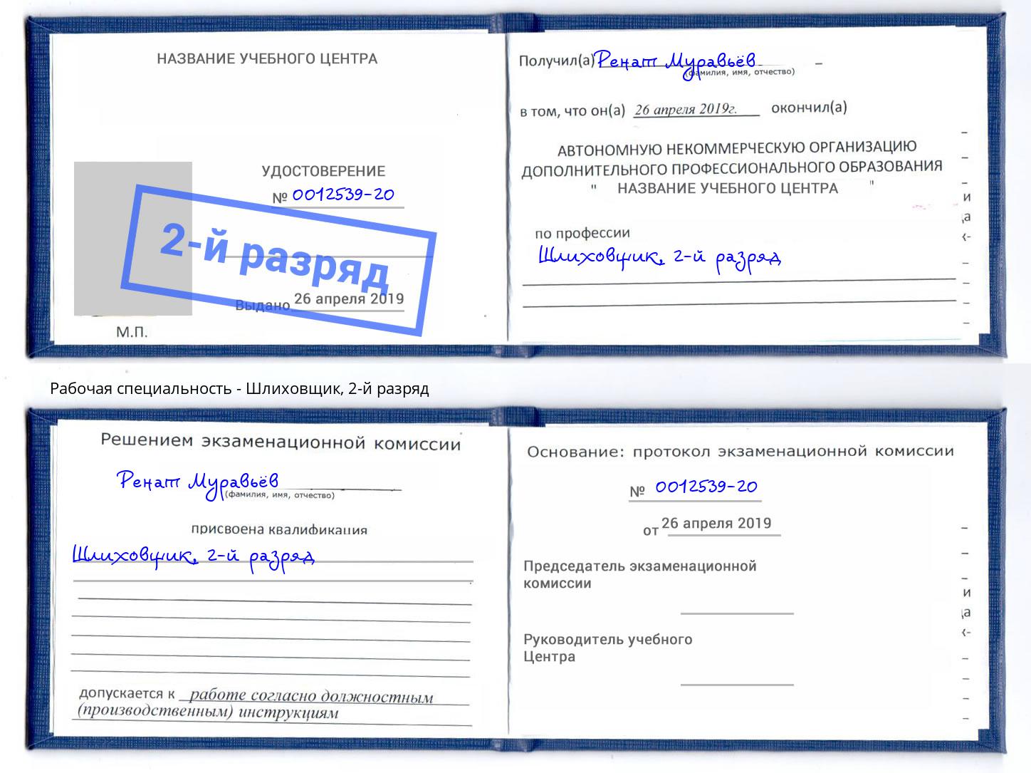 корочка 2-й разряд Шлиховщик Ростов-на-Дону