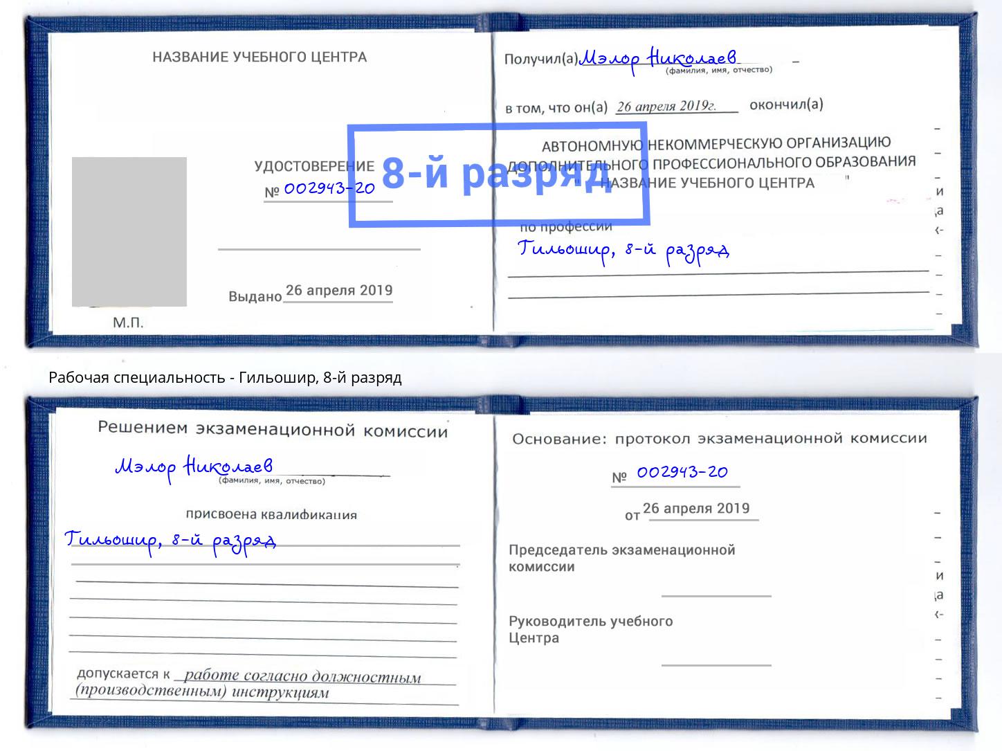 корочка 8-й разряд Гильошир Ростов-на-Дону