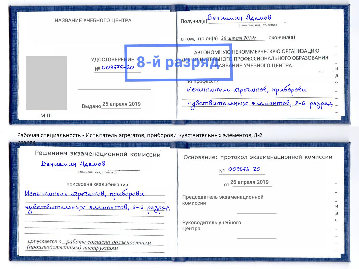 корочка 8-й разряд Испытатель агрегатов, приборови чувствительных элементов Ростов-на-Дону